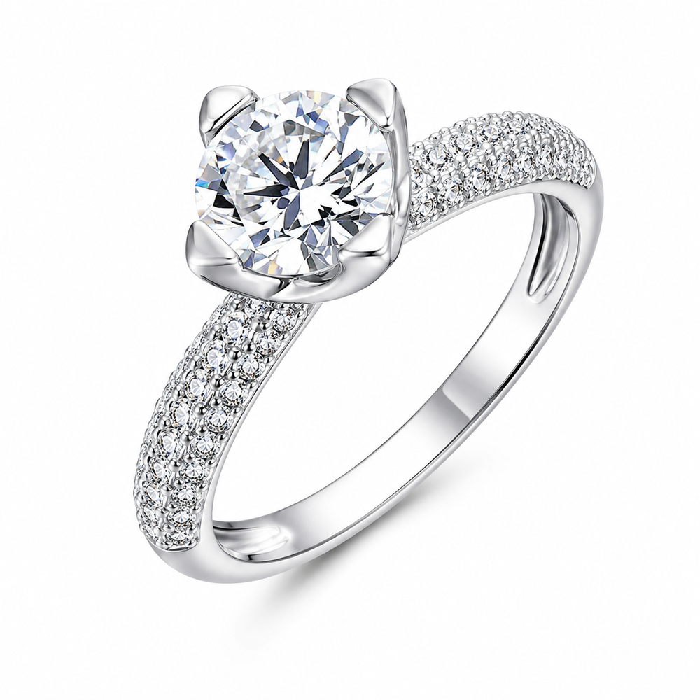 Moissanite Ring – Pave Solitaire